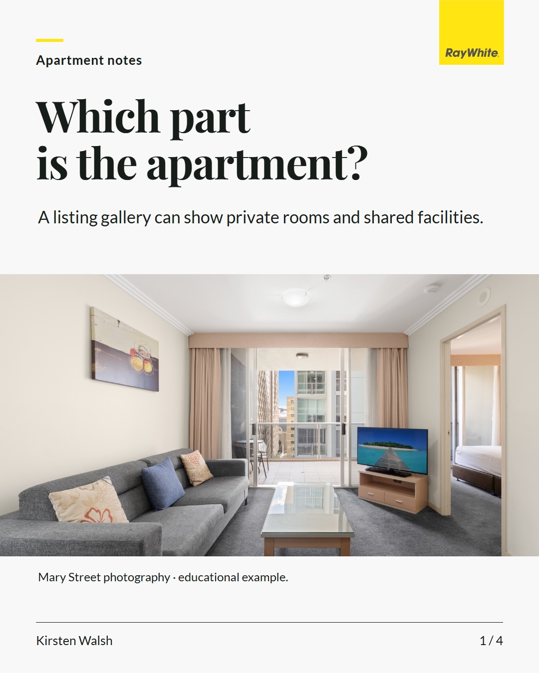 A post published for Kirsten Walsh: an explainer on which part of the apartment a listing gallery is showing.