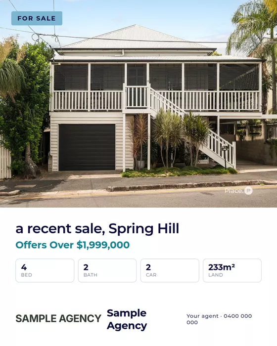 A finished listing post: a Queenslander home, the price guide and the bed, bath and car counts.