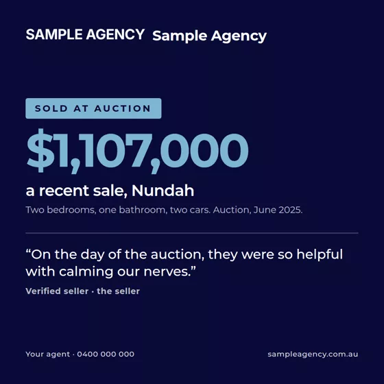 A finished post announcing a sale at auction for $1,107,000, with the seller's own words underneath.