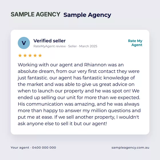 A verified seller review rendered as a social post.